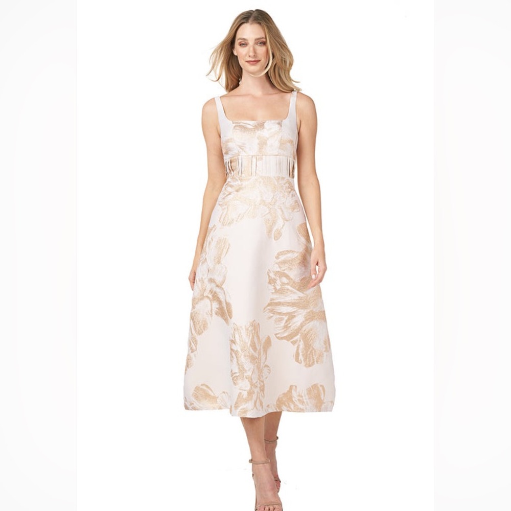 Kay Unger Floral Jacquard Tea Length Fit & Flare Dress Elegant Occasion Size 14